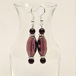 Purple and Dark Red Glass Beaded Earrings